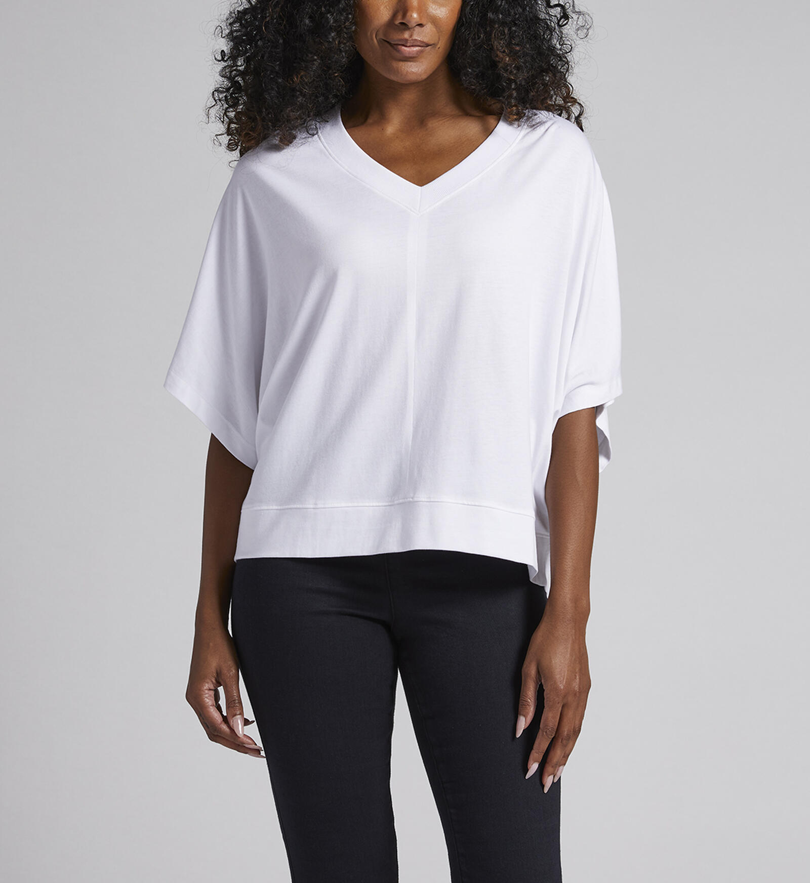 Made by Johnny Women's V-Neck 3/4 Sleeve Dolman Top with Side Shirring L  WHITE