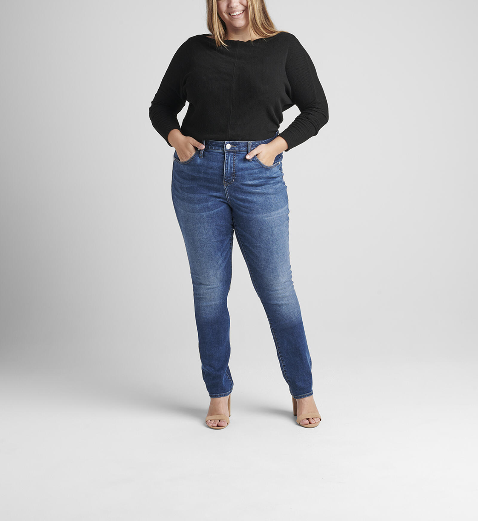Teresa Wide Leg Jeans In Plus Size With High Rise And Raw Hems - Everly  Blue